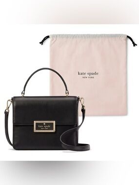 Kate Spade Black Crossgrain Leather Satchel with pink dust bag